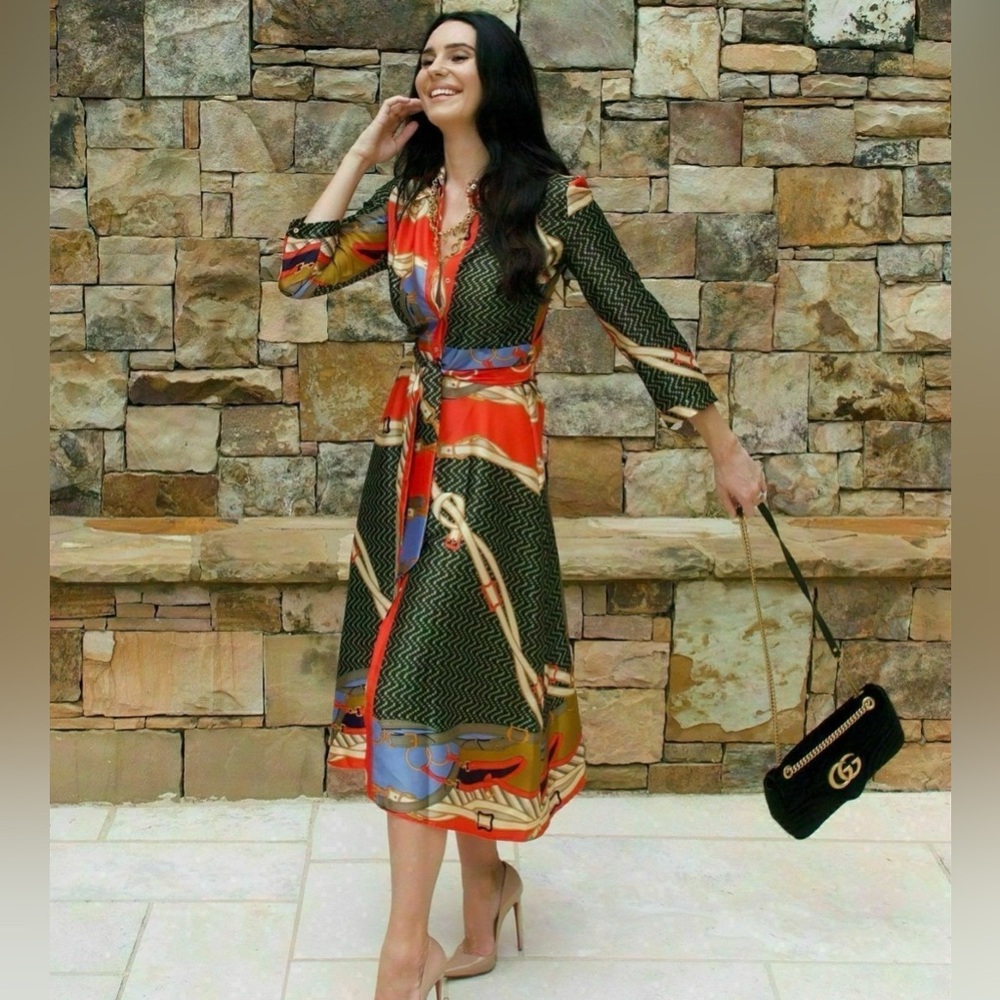 ZARA Long Scarf Print Midi Dress w Belt - Size M - MINT Condition